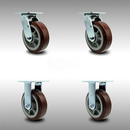 SERVICE CASTER 6 Inch SS Polyurethane Caster Set with Ball Bearings 2 Swivel 2 Rigid SCC SCC-SS30S620-PPUB-2-R-2